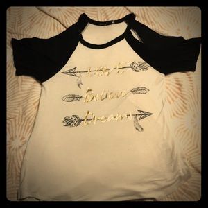 White and black printed shoulder cut out shirt